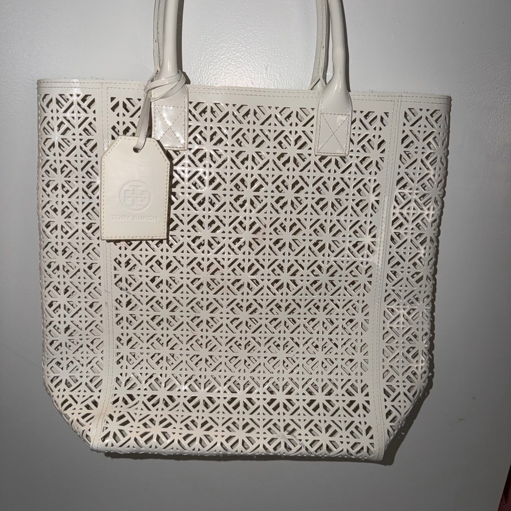 Tory Burch Cream Laser-Cut Tote